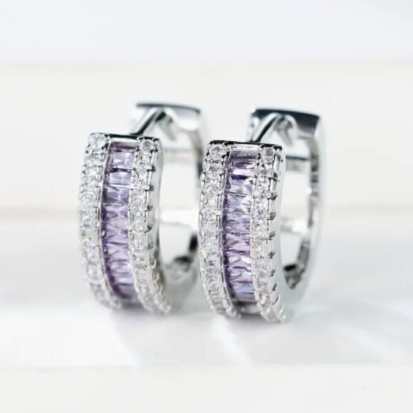 Small Huggie Earrings with Tons of Bling Purple 1455 - Picture 3 of 7
